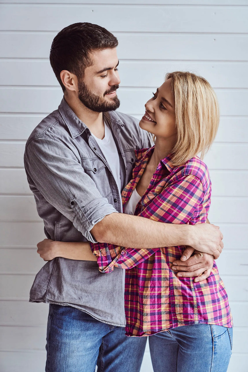 Happy couple hugging